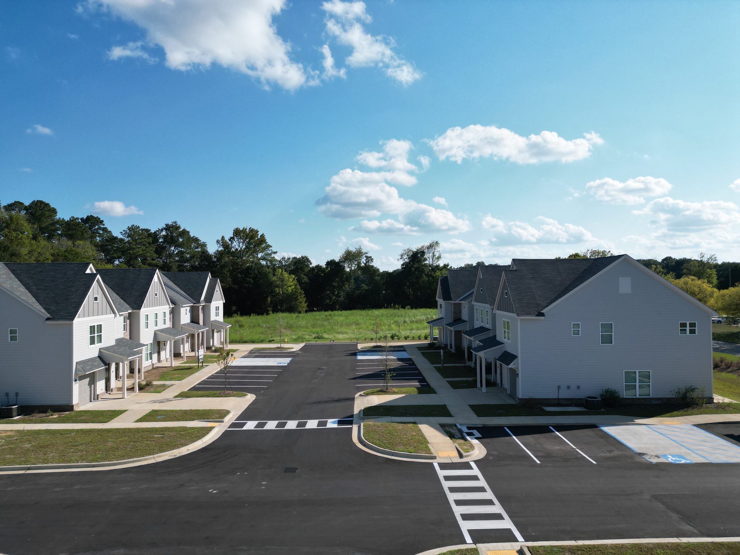 Aerial view of Everstead buildings along the entry drive
