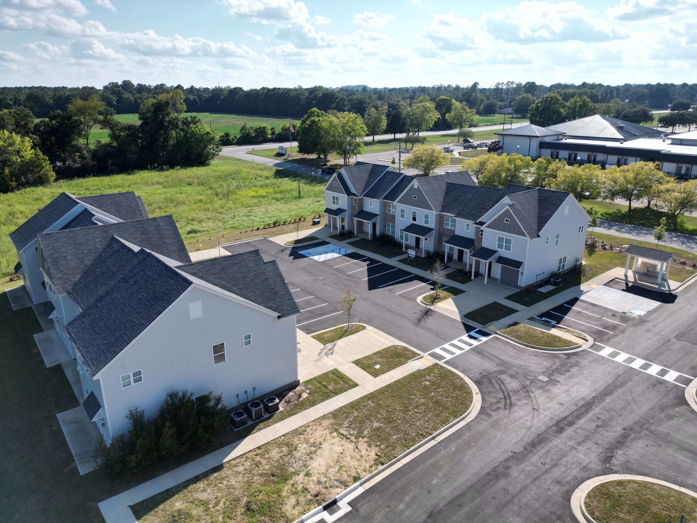 Wide aerial view of the Everstead community